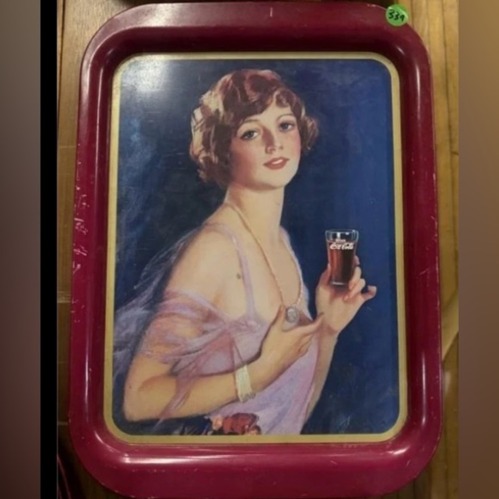 Coca-Cola Tray with Red Border and Vintage Lady Design / 10.75”x 14.75”